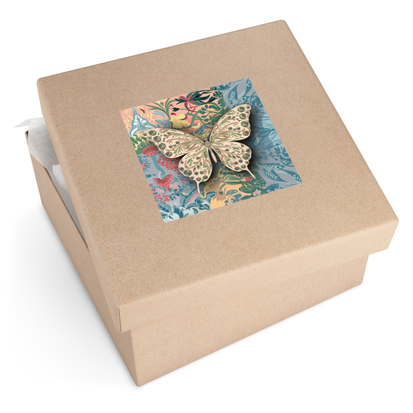 Butterfly and Flowers Square Vinyl Sticker