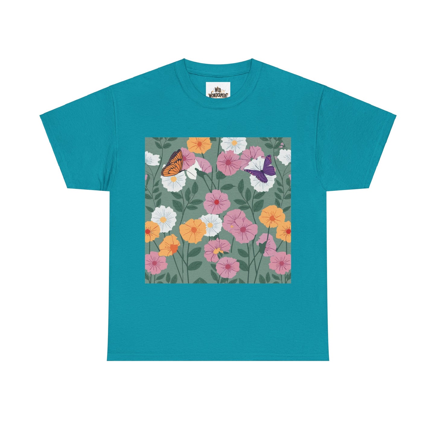 Butterflies in Flowers Unisex Heavy Cotton T-Shirt