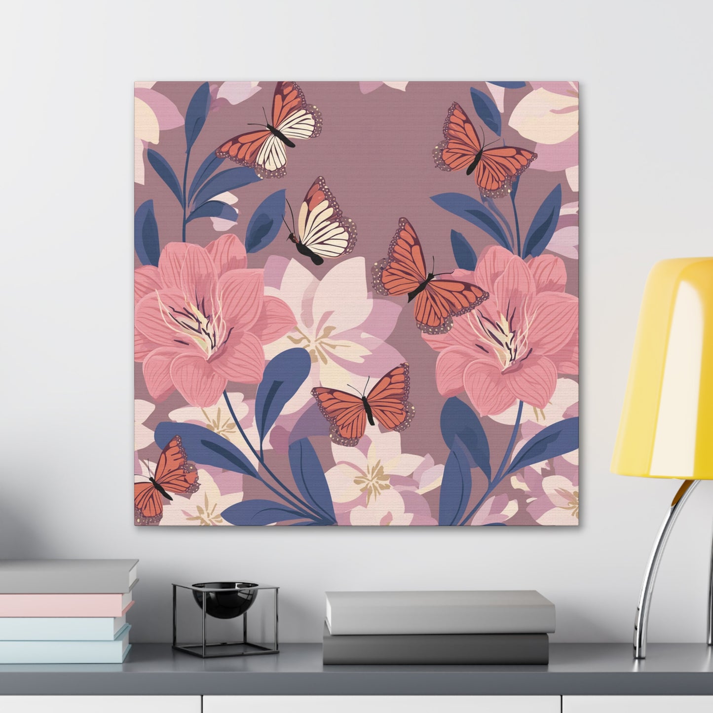 Butterfly and Flowers Canvas Gallery Wraps