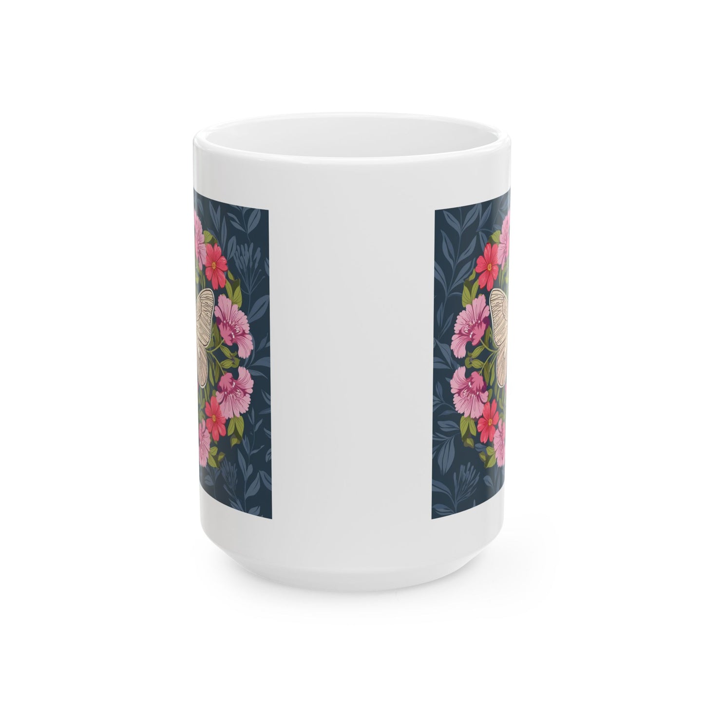 Butterfly in Floral Wreath Ceramic Mug