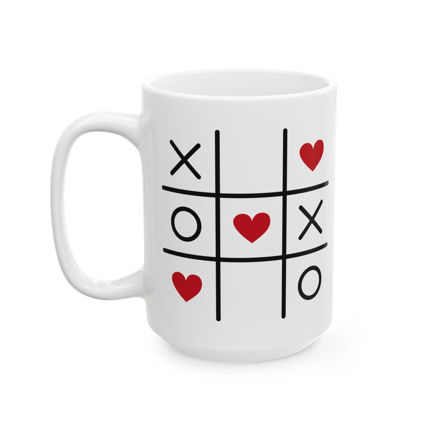 Valentine Tic-Tac-Toe Diagonal Hearts Ceramic Mug