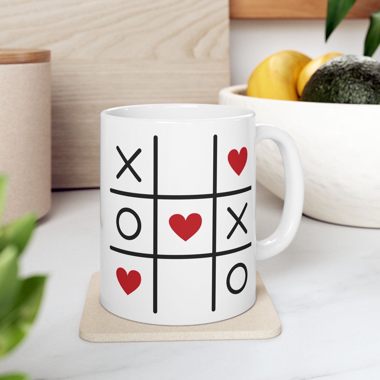 Valentine Tic-Tac-Toe Diagonal Hearts Ceramic Mug