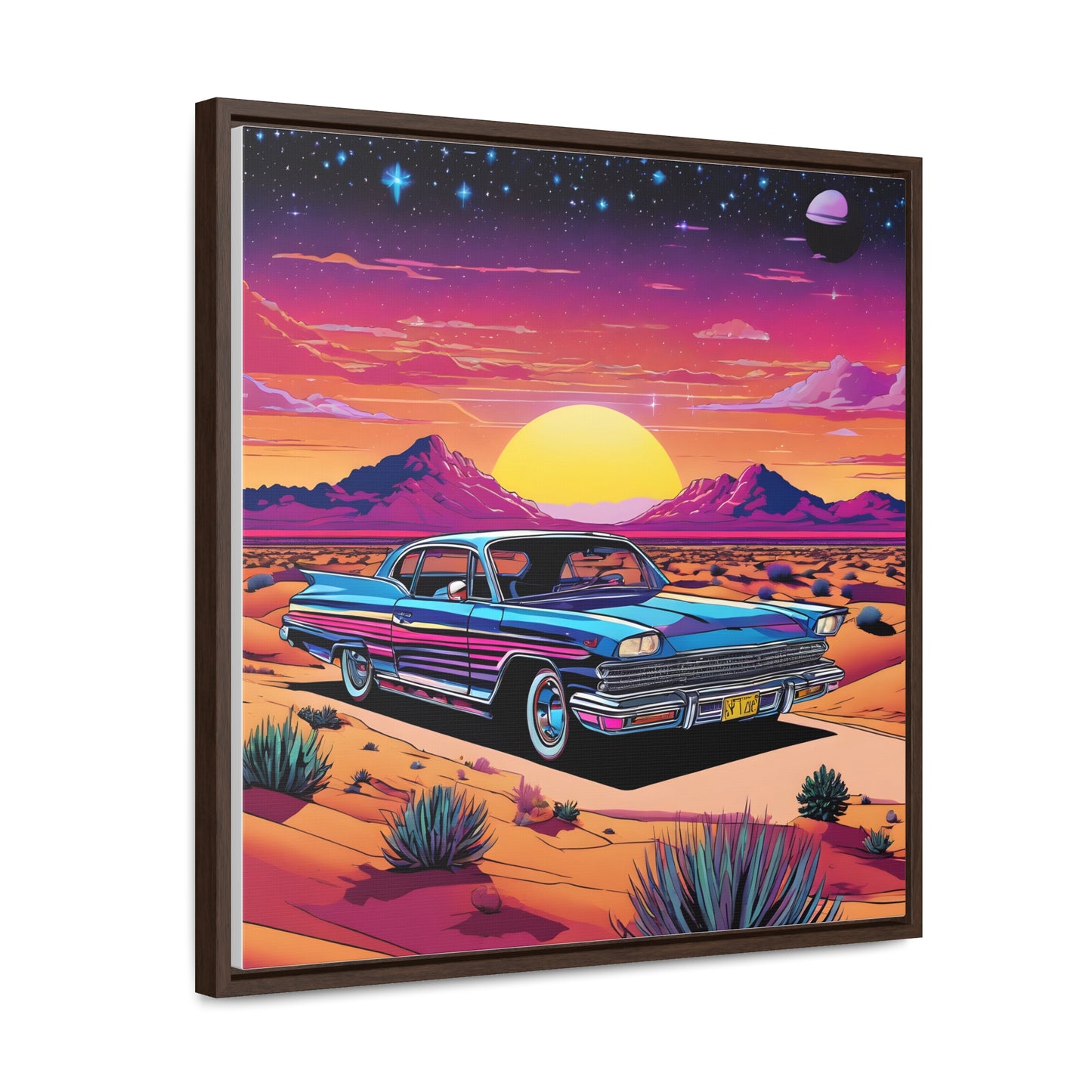 Desert Starlit Night Synthwave Car Canvas Art