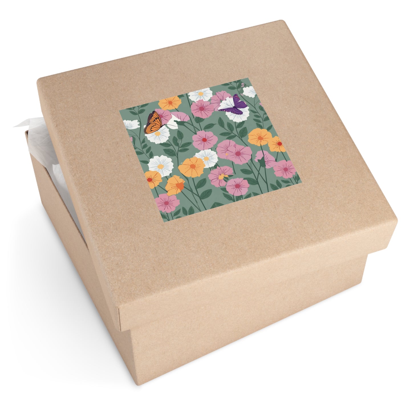 Butterflies and Flowers Square Vinyl Sticker