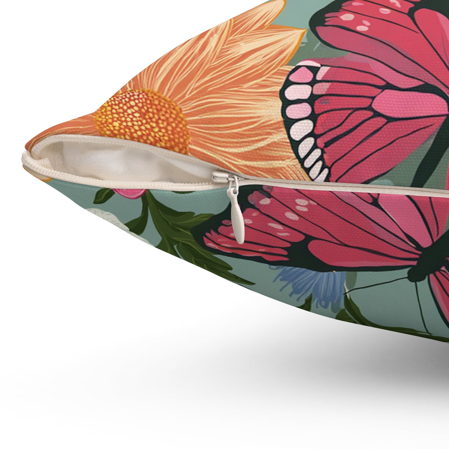Butterflies and Flowers Spun Polyester Square Pillow