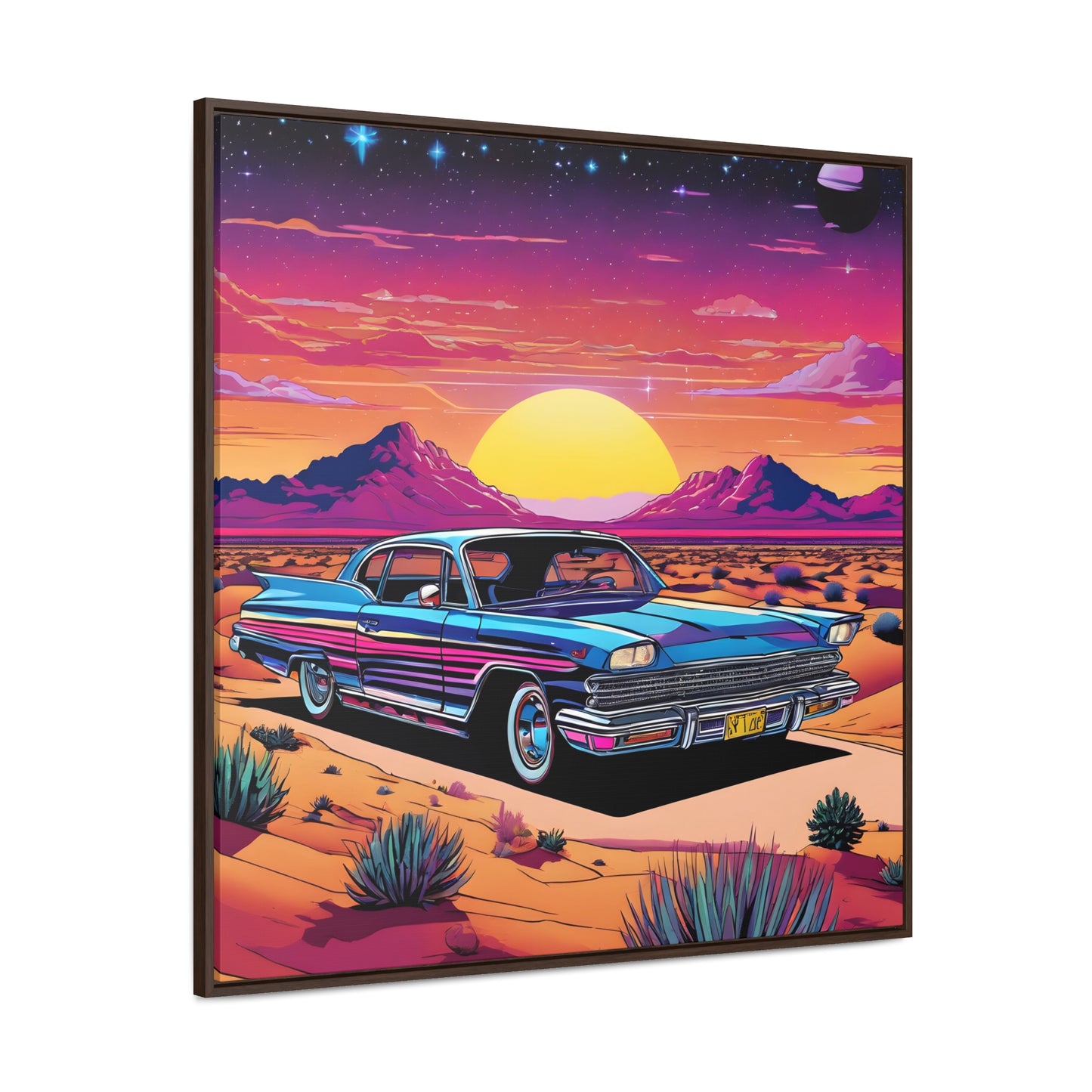 Desert Starlit Night Synthwave Car Canvas Art