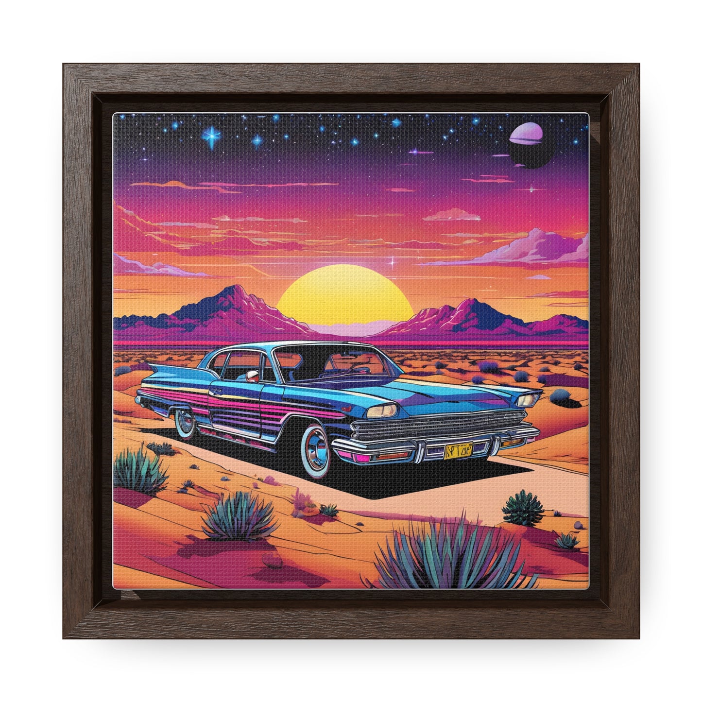 Desert Starlit Night Synthwave Car Canvas Art