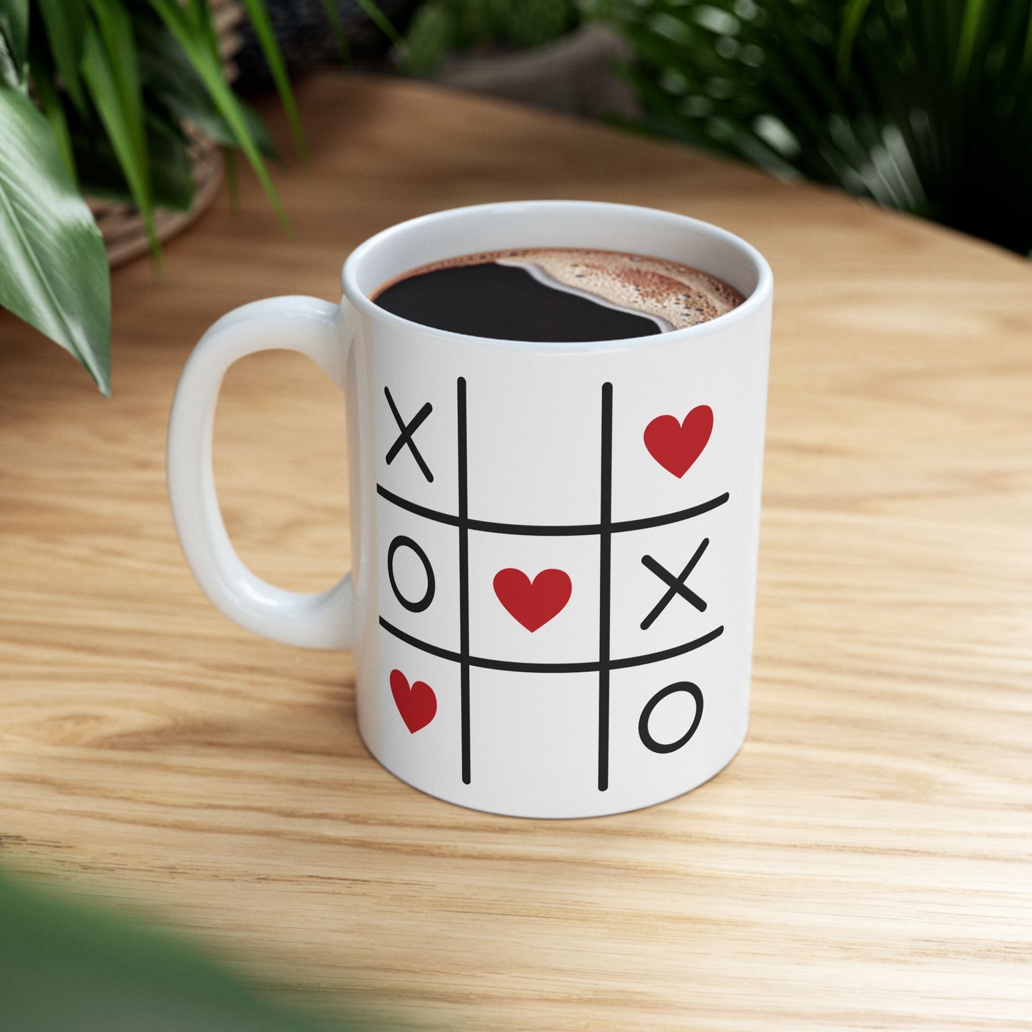 Valentine Tic-Tac-Toe Diagonal Hearts Ceramic Mug
