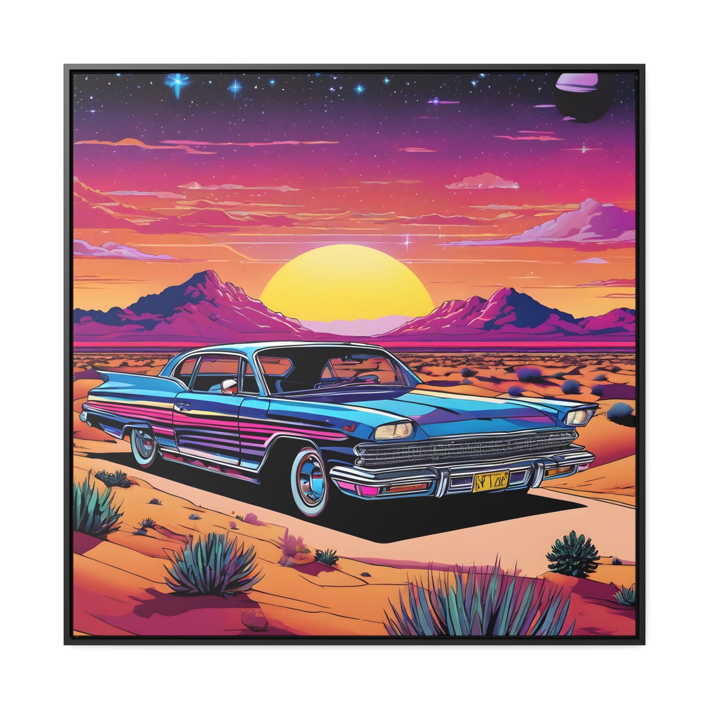Desert Starlit Night Synthwave Car Canvas Art