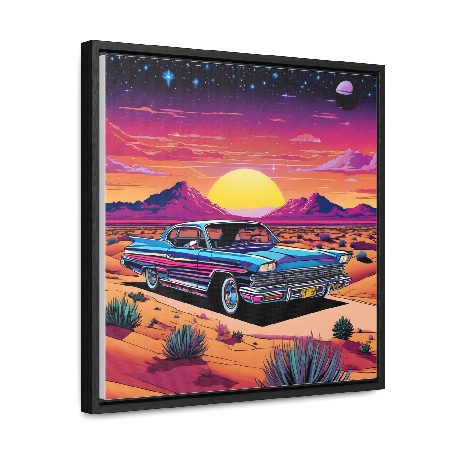 Desert Starlit Night Synthwave Car Canvas Art