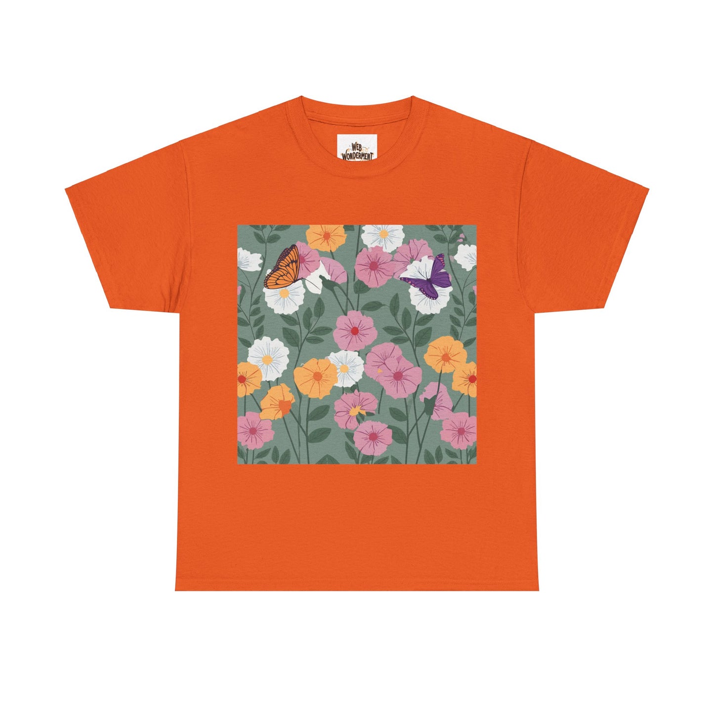 Butterflies in Flowers Unisex Heavy Cotton T-Shirt