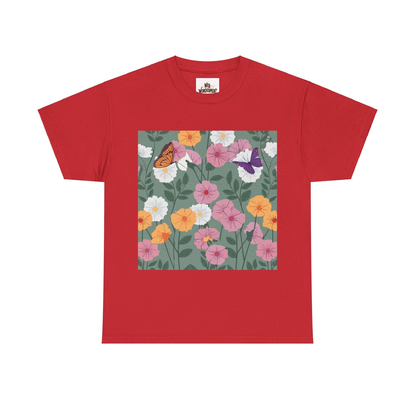 Butterflies in Flowers Unisex Heavy Cotton T-Shirt