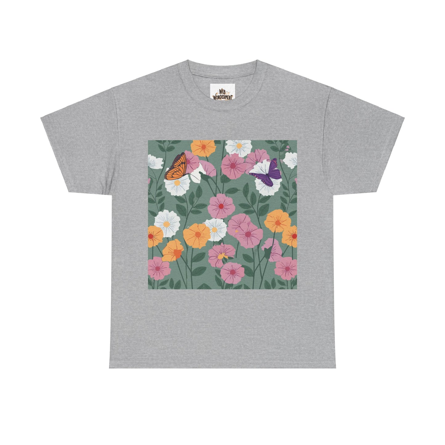 Butterflies in Flowers Unisex Heavy Cotton T-Shirt