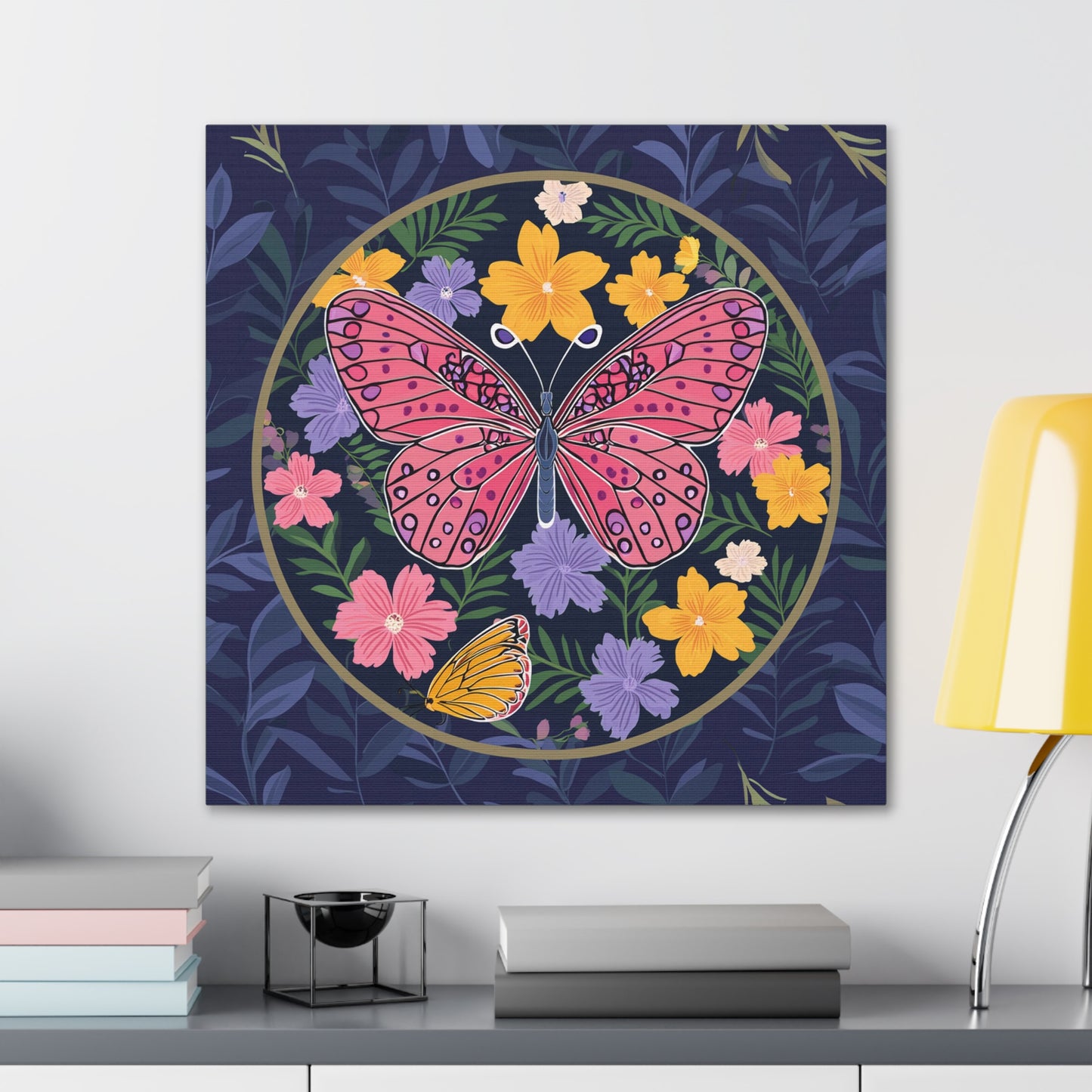 Butterfly in Flowers Canvas Gallery Wraps