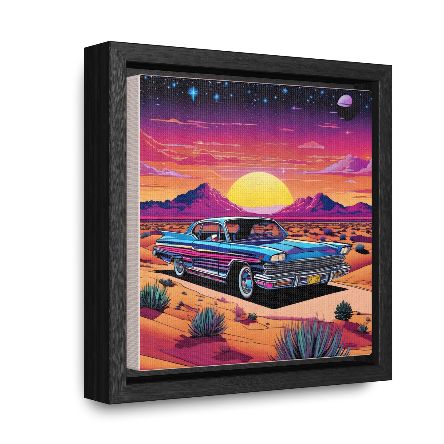Desert Starlit Night Synthwave Car Canvas Art
