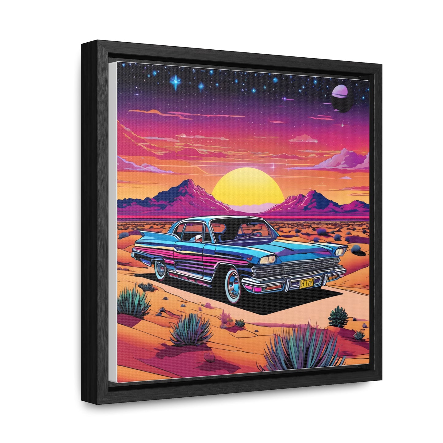 Desert Starlit Night Synthwave Car Canvas Art