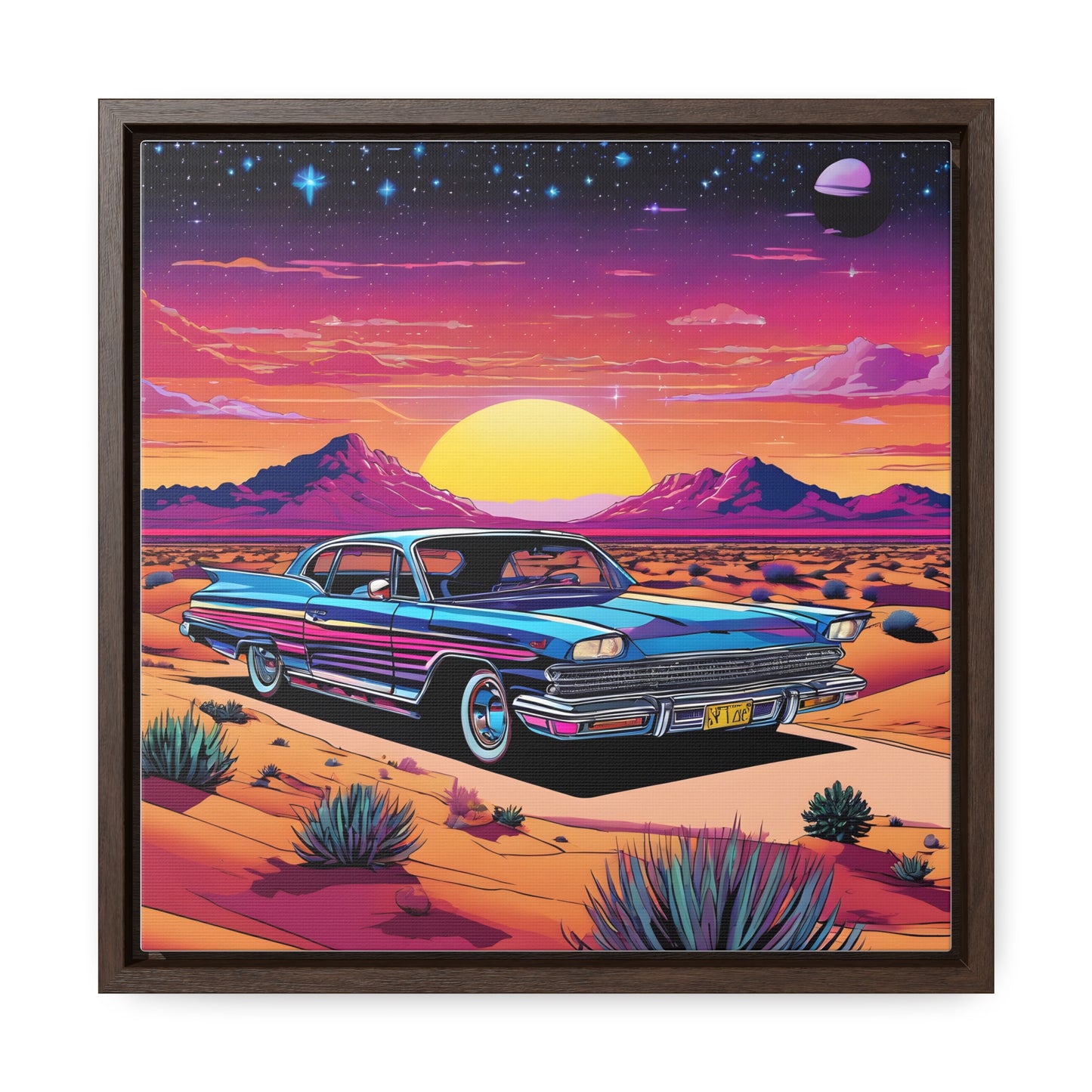 Desert Starlit Night Synthwave Car Canvas Art