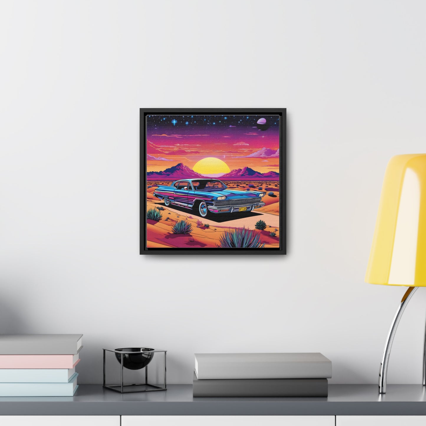 Desert Starlit Night Synthwave Car Canvas Art