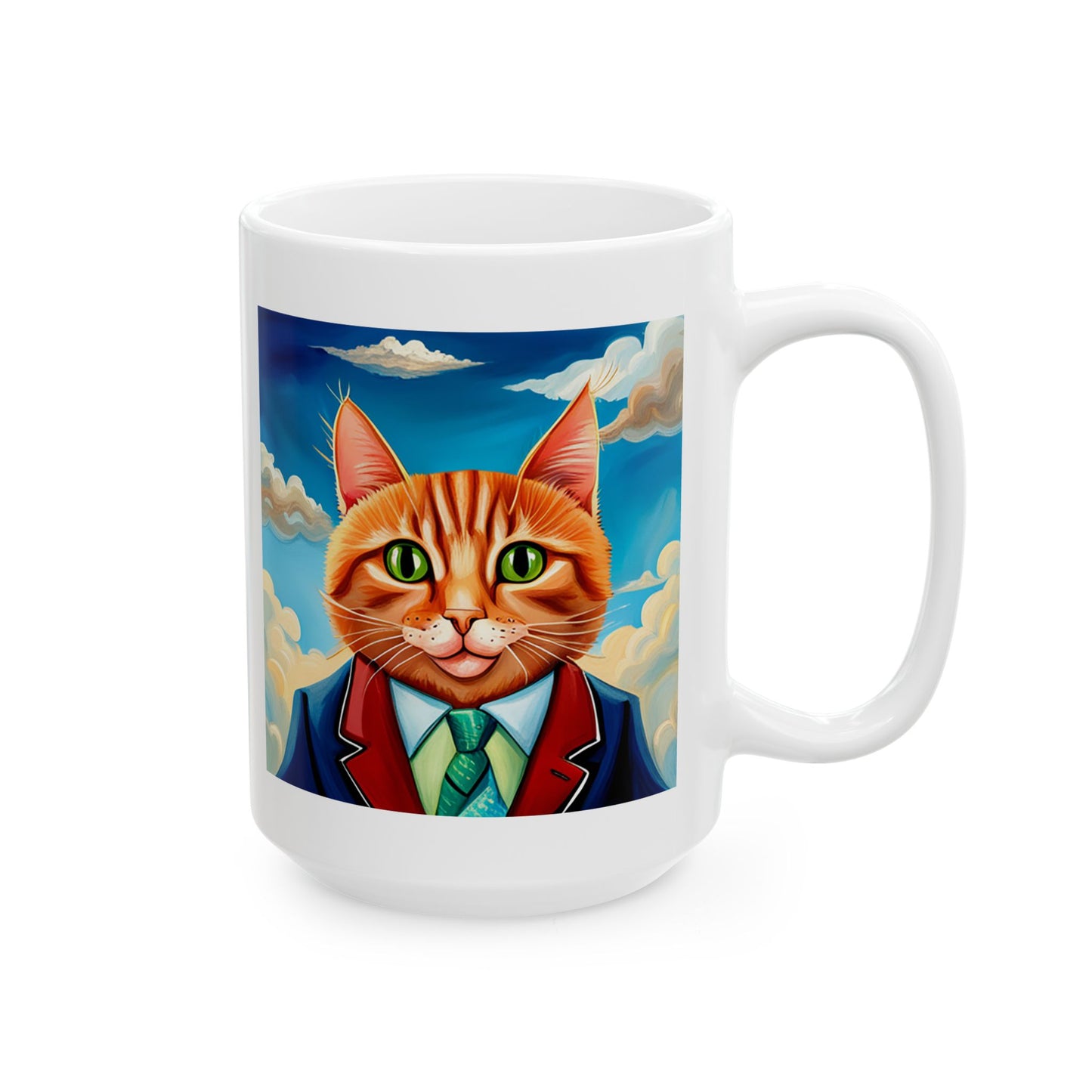 Orange Cat Wearing a Green Tie Ceramic Mug