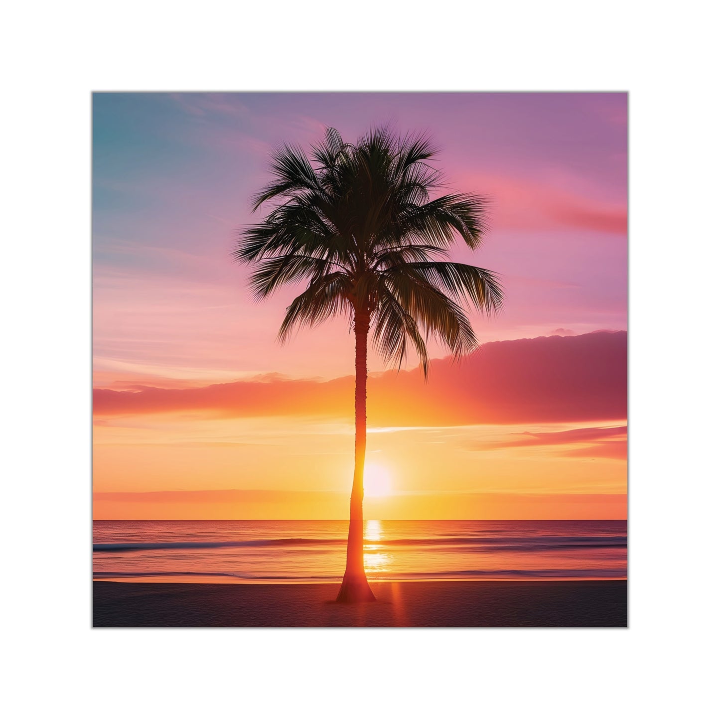 Palm Tree Sunset Square Vinyl Sticker