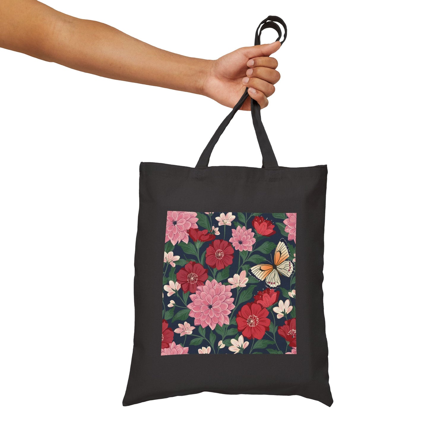 Butterfly in Flowers Cotton Tote Bag, Durable 15"x16" Canvas Bag for Everyday Shopping, Perfect Gift for Nature Lovers