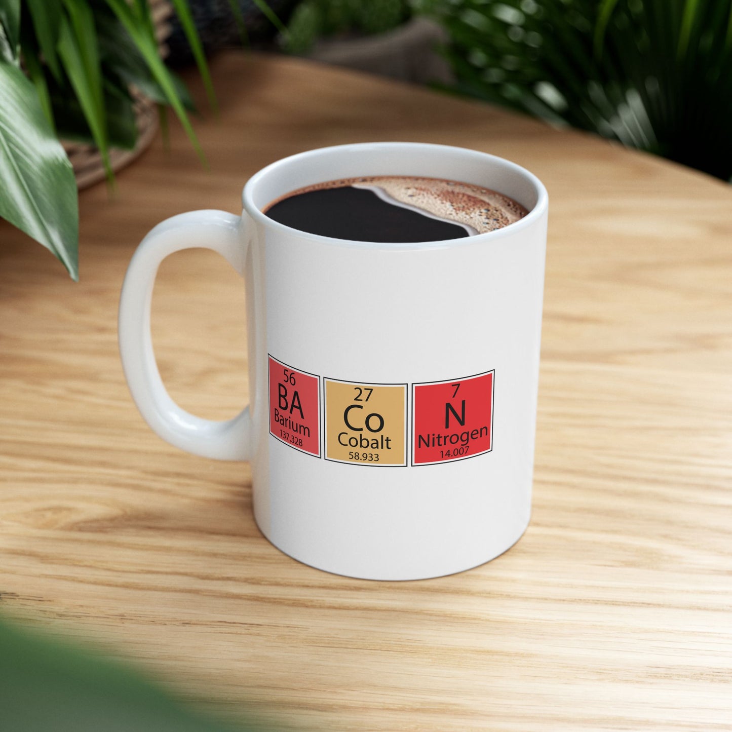 Bacon Periodic Table Mug, Chemistry Inspired Ceramic Coffee Cup, Fun Kitchen Drinkware, Gift for Foodies & Science Lovers