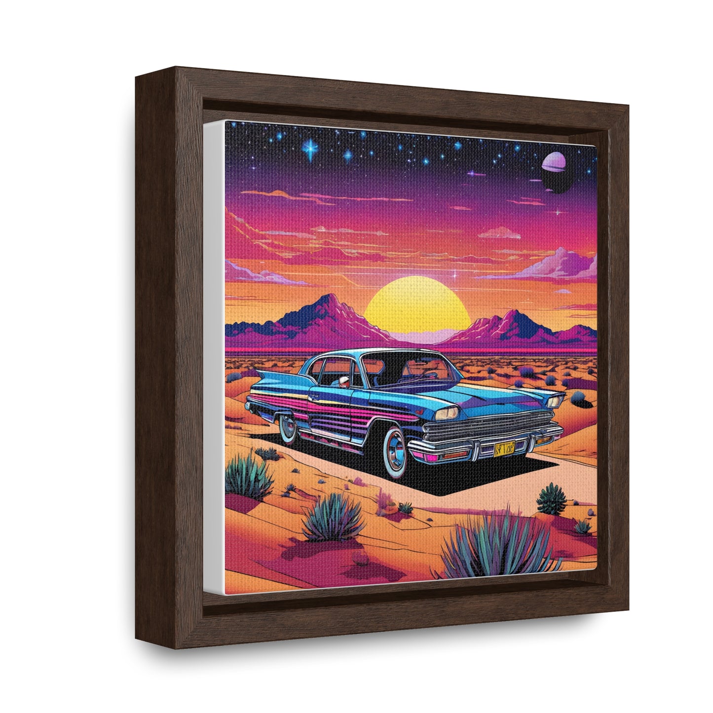Desert Starlit Night Synthwave Car Canvas Art
