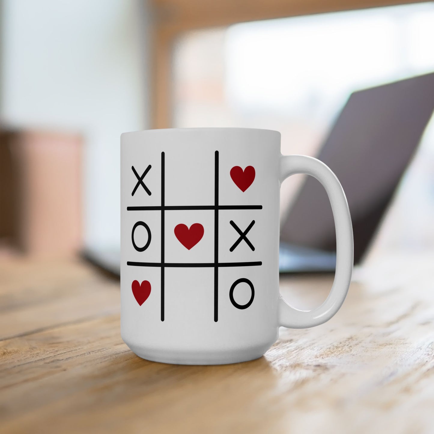 Valentine Tic-Tac-Toe Diagonal Hearts Ceramic Mug