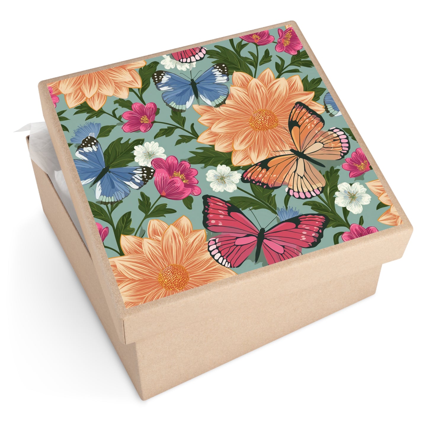 Butterflies and Flowers Square Vinyl Sticker