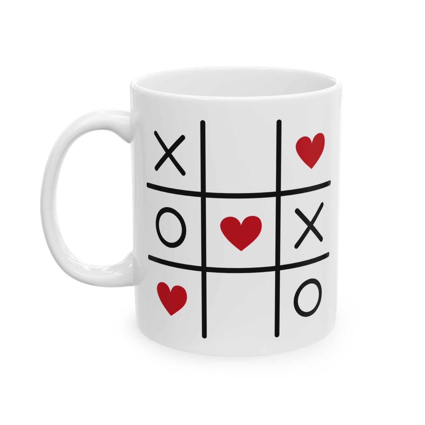 Valentine Tic-Tac-Toe Diagonal Hearts Ceramic Mug