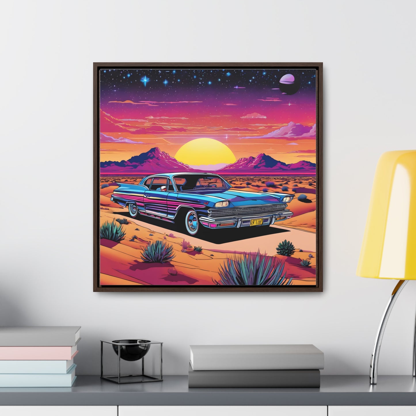 Desert Starlit Night Synthwave Car Canvas Art