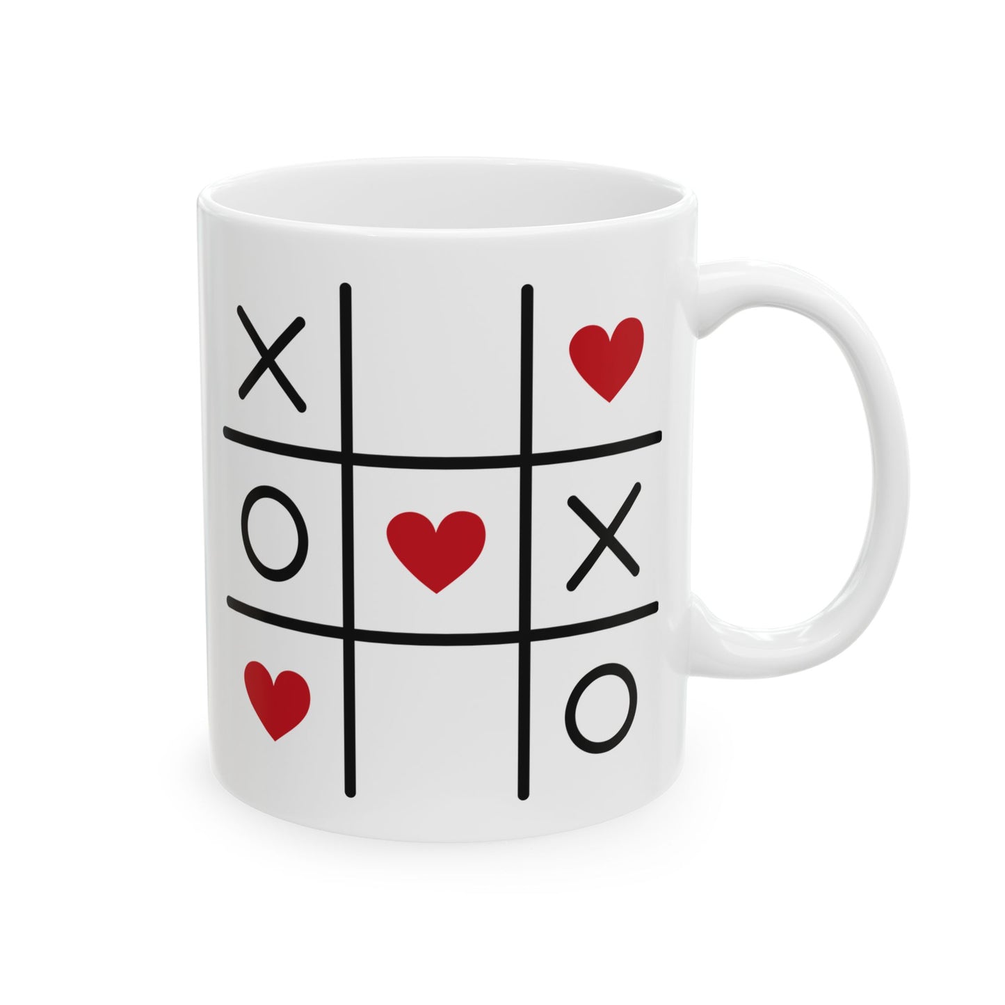 Valentine Tic-Tac-Toe Diagonal Hearts Ceramic Mug