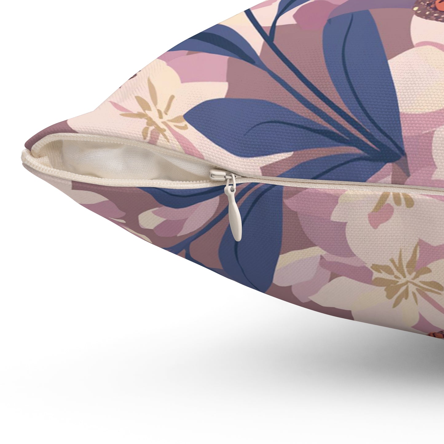 Butterflies and Flowers Spun Polyester Square Pillow