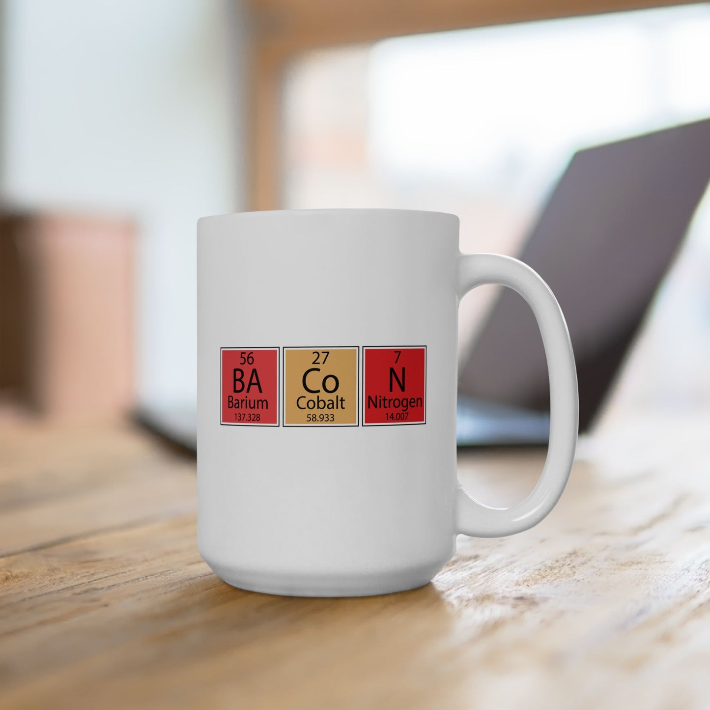 Bacon Periodic Table Mug, Chemistry Inspired Ceramic Coffee Cup, Fun Kitchen Drinkware, Gift for Foodies & Science Lovers