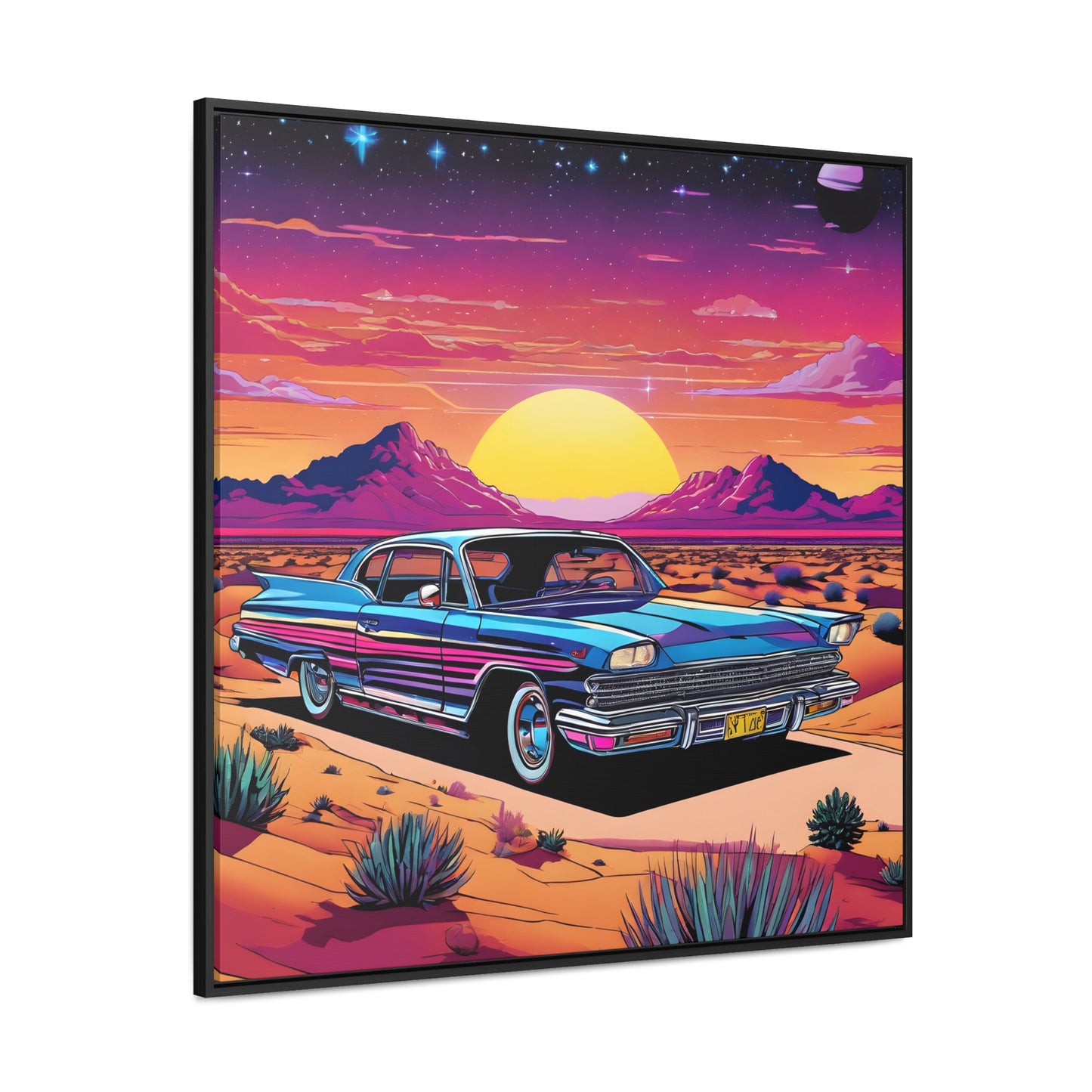 Desert Starlit Night Synthwave Car Canvas Art