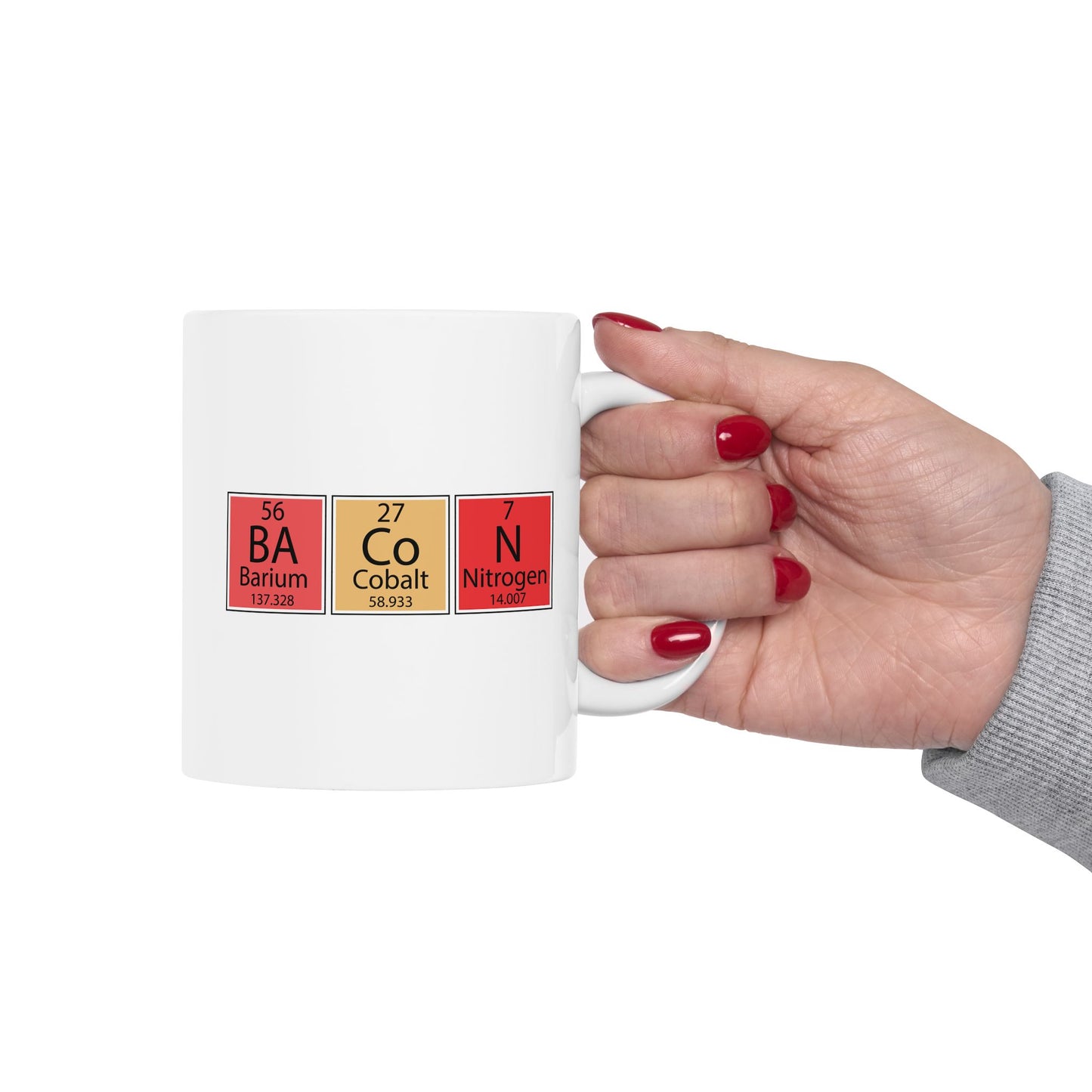 Bacon Periodic Table Mug, Chemistry Inspired Ceramic Coffee Cup, Fun Kitchen Drinkware, Gift for Foodies & Science Lovers
