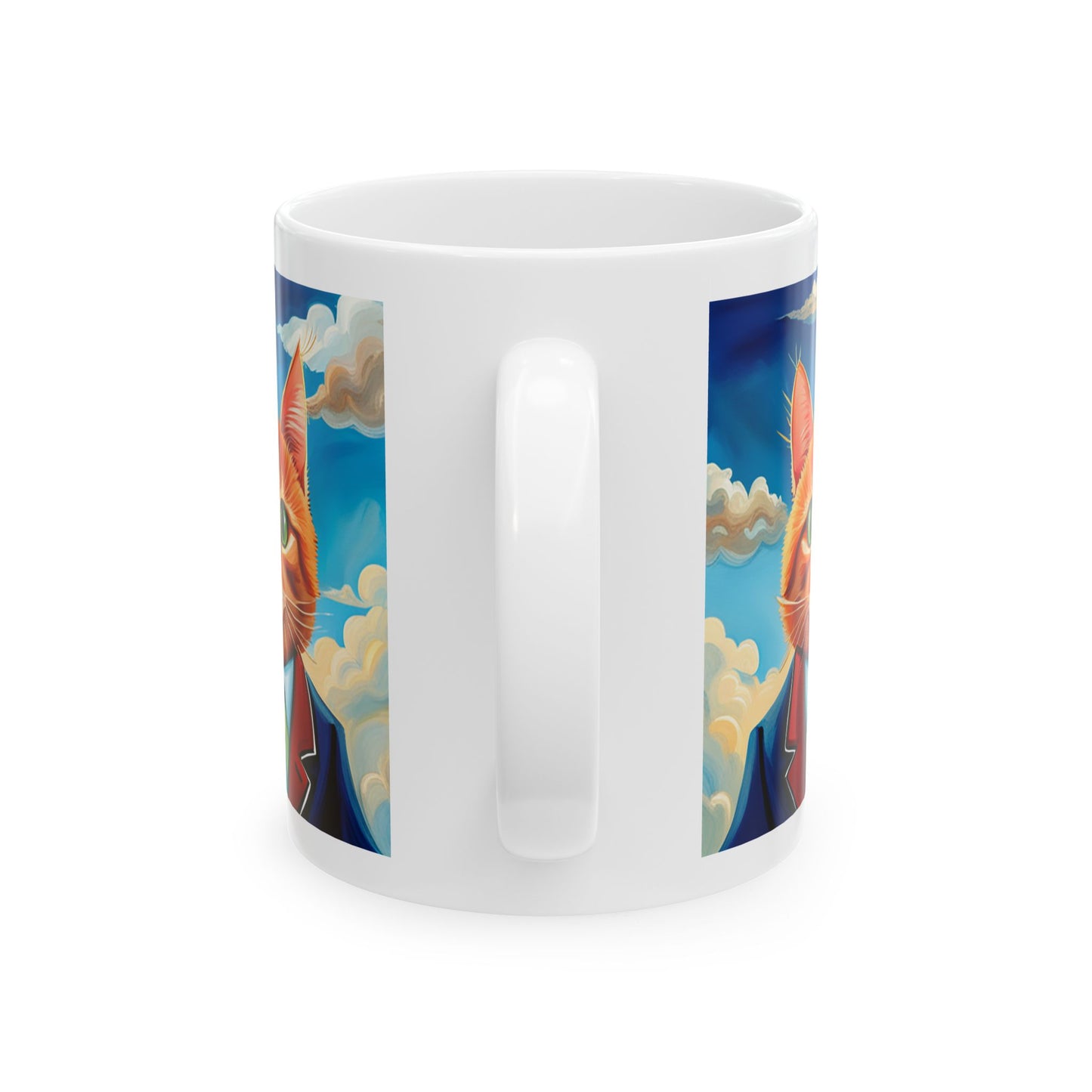 Orange Cat Wearing a Green Tie Ceramic Mug