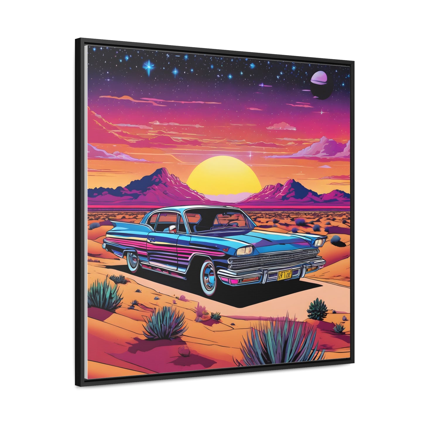 Desert Starlit Night Synthwave Car Canvas Art