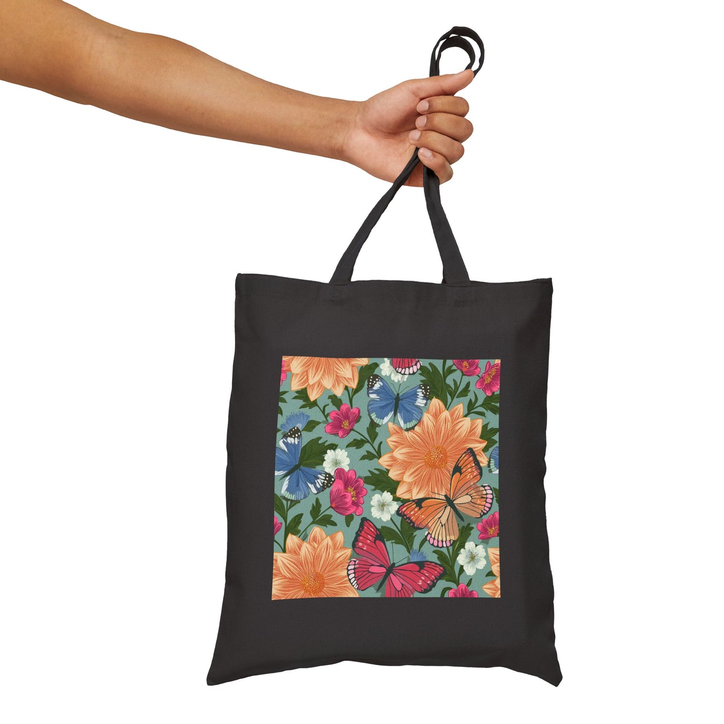 Butterfly in Flowers Cotton Canvas Tote Bag
