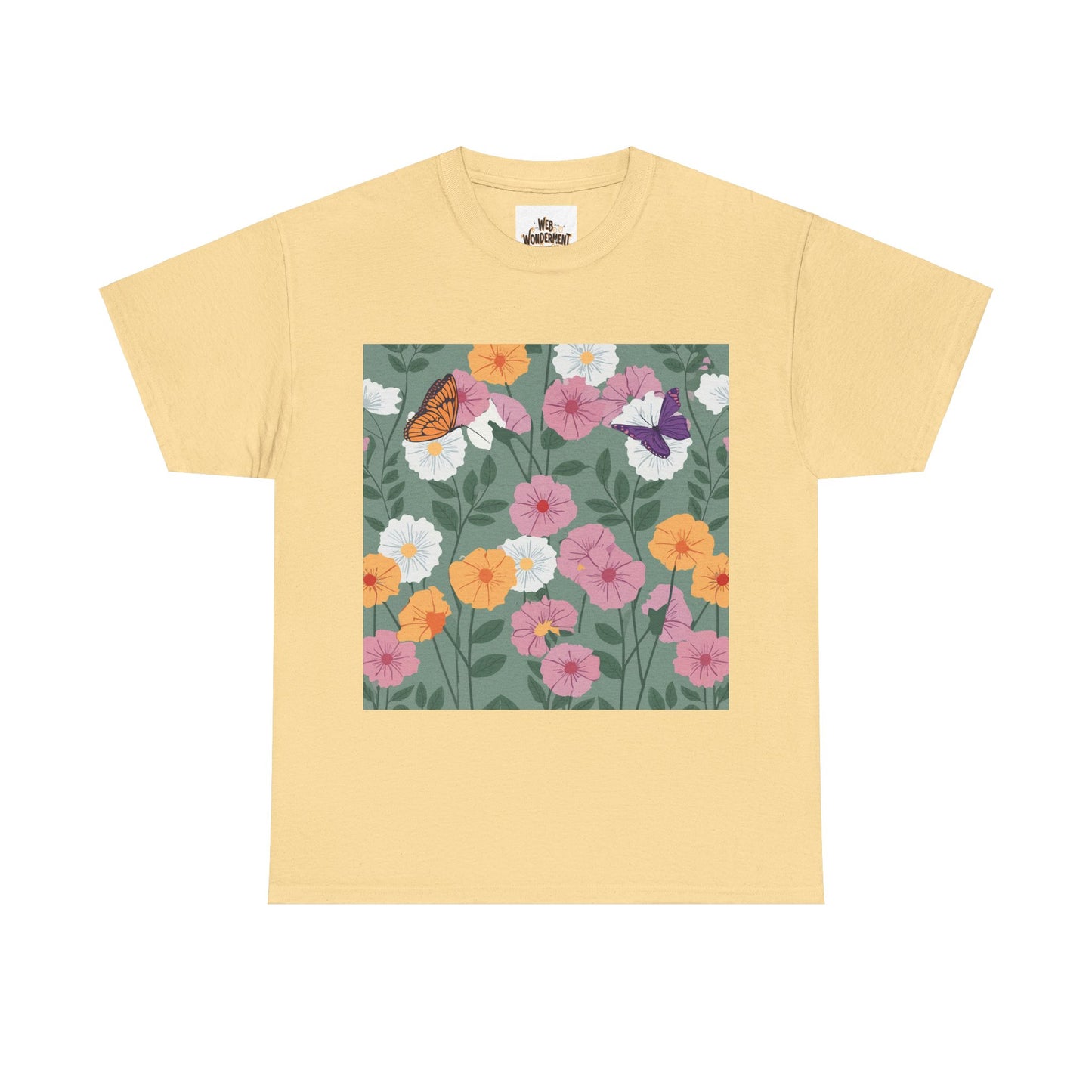 Butterflies in Flowers Unisex Heavy Cotton T-Shirt