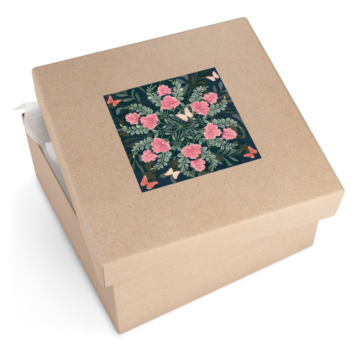 Butterflies and Flowers Square Vinyl Sticker