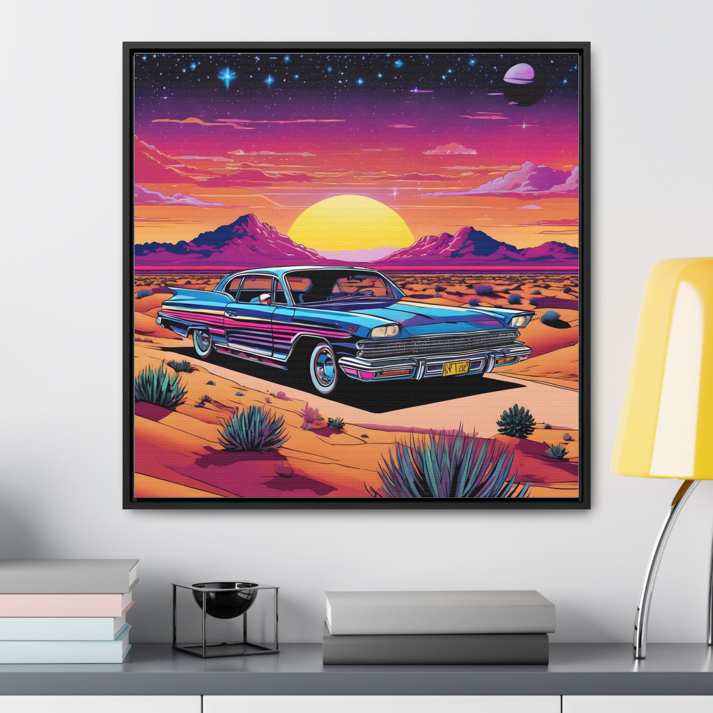 Desert Starlit Night Synthwave Car Canvas Art