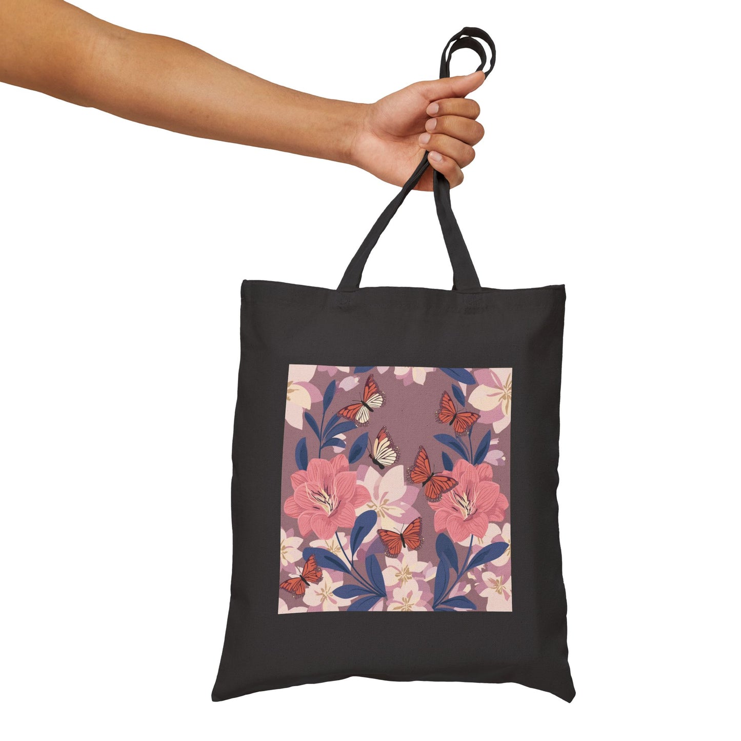 Butterflies and Flowers Cotton Canvas Tote Bag
