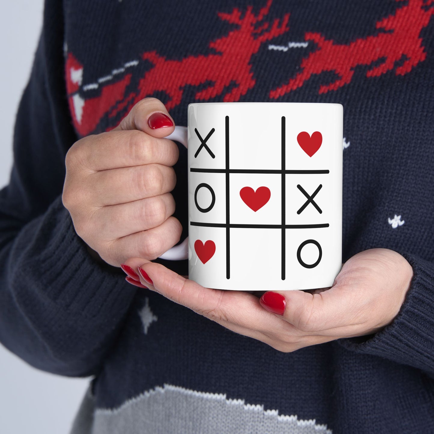 Valentine Tic-Tac-Toe Diagonal Hearts Ceramic Mug