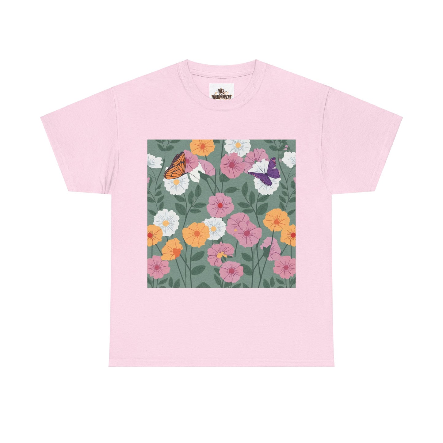 Butterflies in Flowers Unisex Heavy Cotton T-Shirt