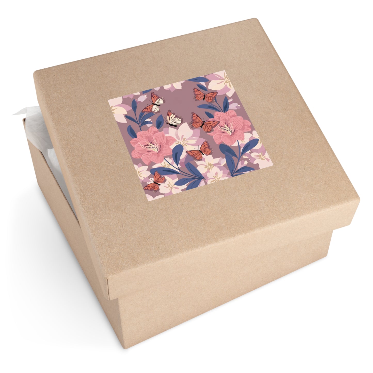 Butterfly and Flowers Square Vinyl Sticker