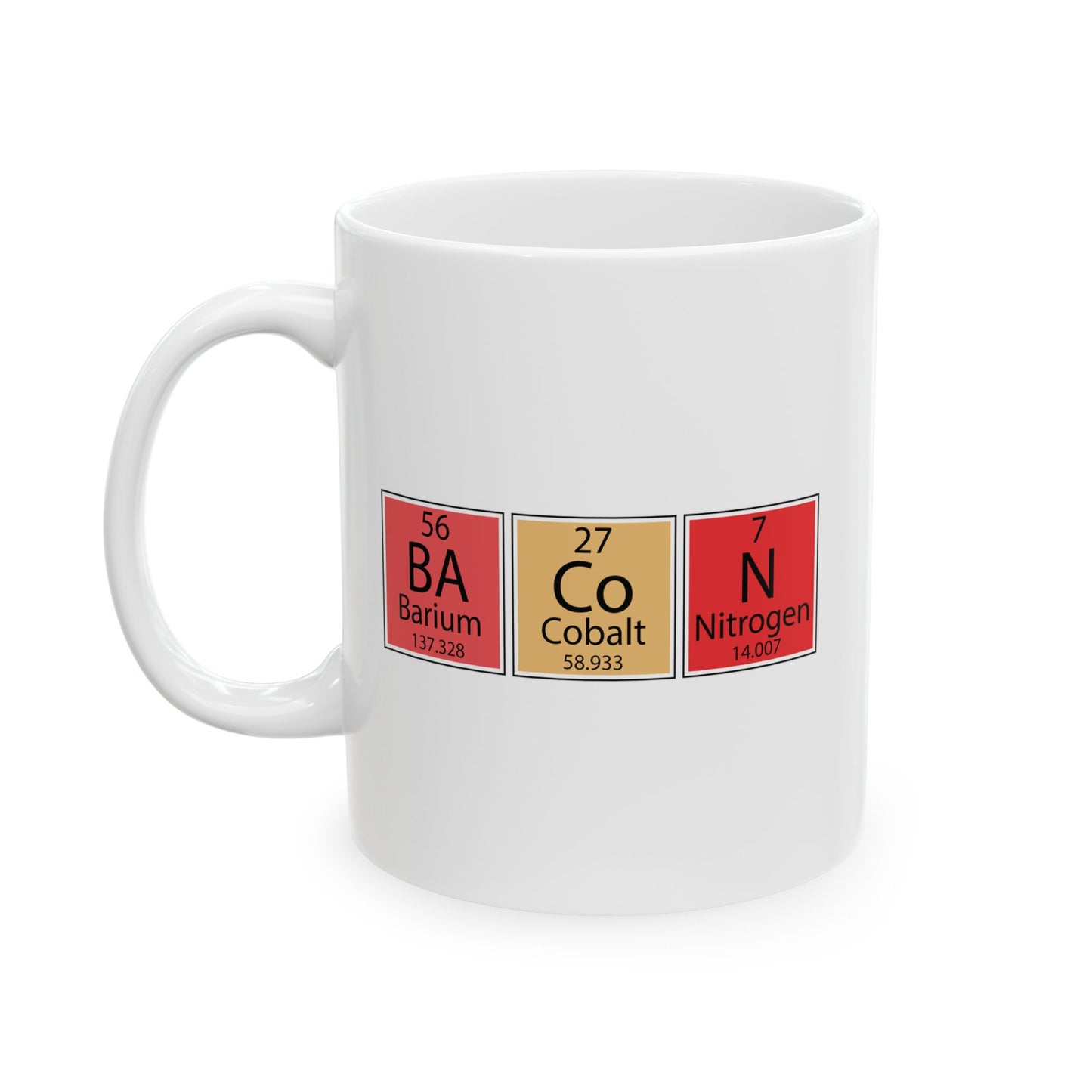 Bacon Periodic Table Mug, Chemistry Inspired Ceramic Coffee Cup, Fun Kitchen Drinkware, Gift for Foodies & Science Lovers