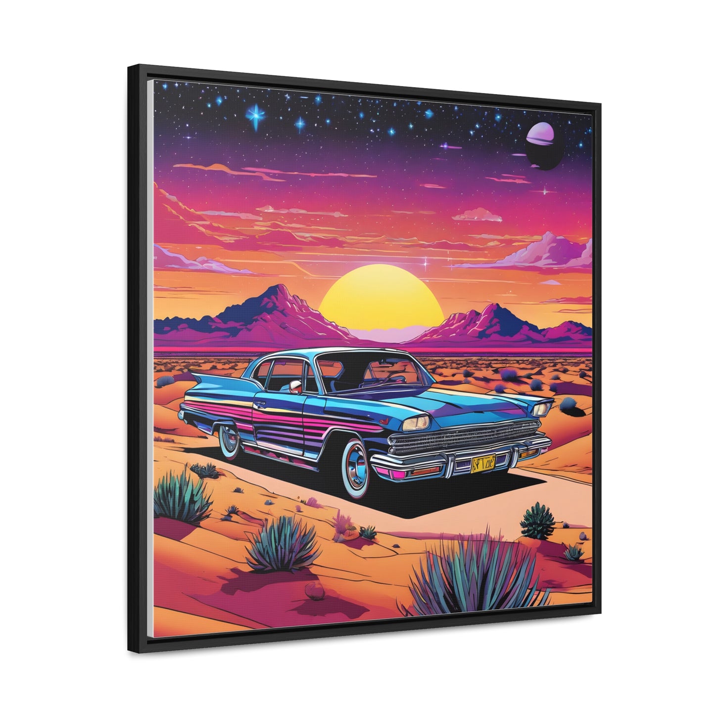Desert Starlit Night Synthwave Car Canvas Art