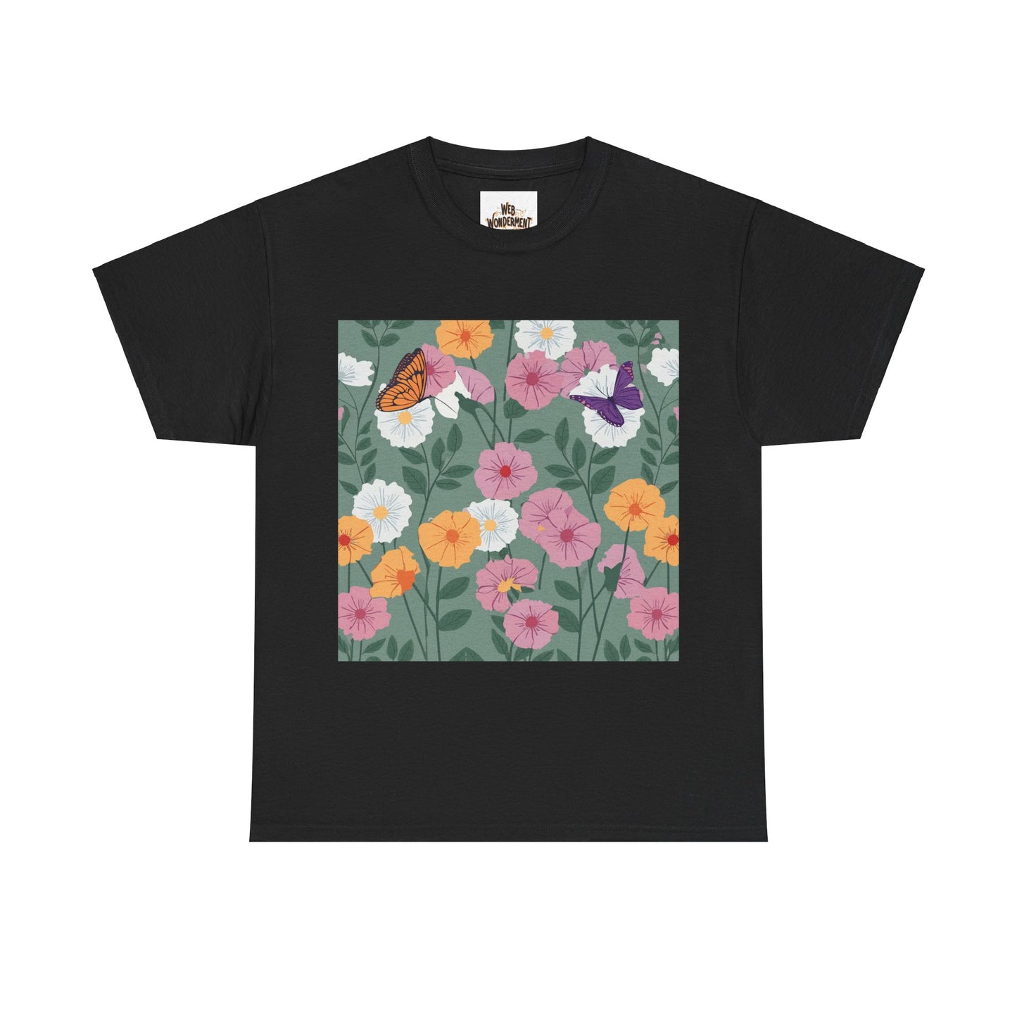 Butterflies in Flowers Unisex Heavy Cotton T-Shirt