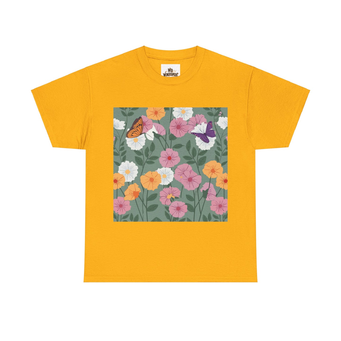 Butterflies in Flowers Unisex Heavy Cotton T-Shirt